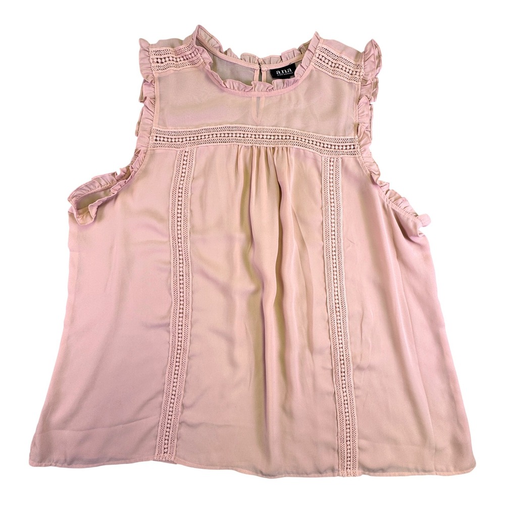 A New Approach Shirt Blouse Women's XL‎ TALL  A.N.A Pink Crochet Lace Sleeveless